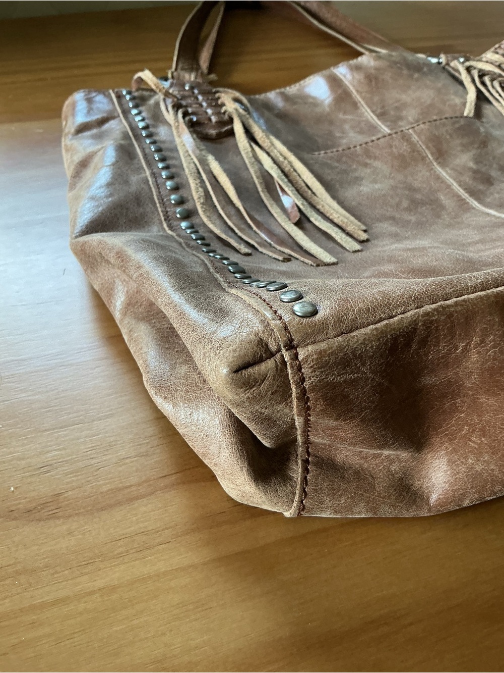 The Sak Ashland Brown Leather FringeWestern Hob Distresses Tote Purse - Picture 11 of 11
